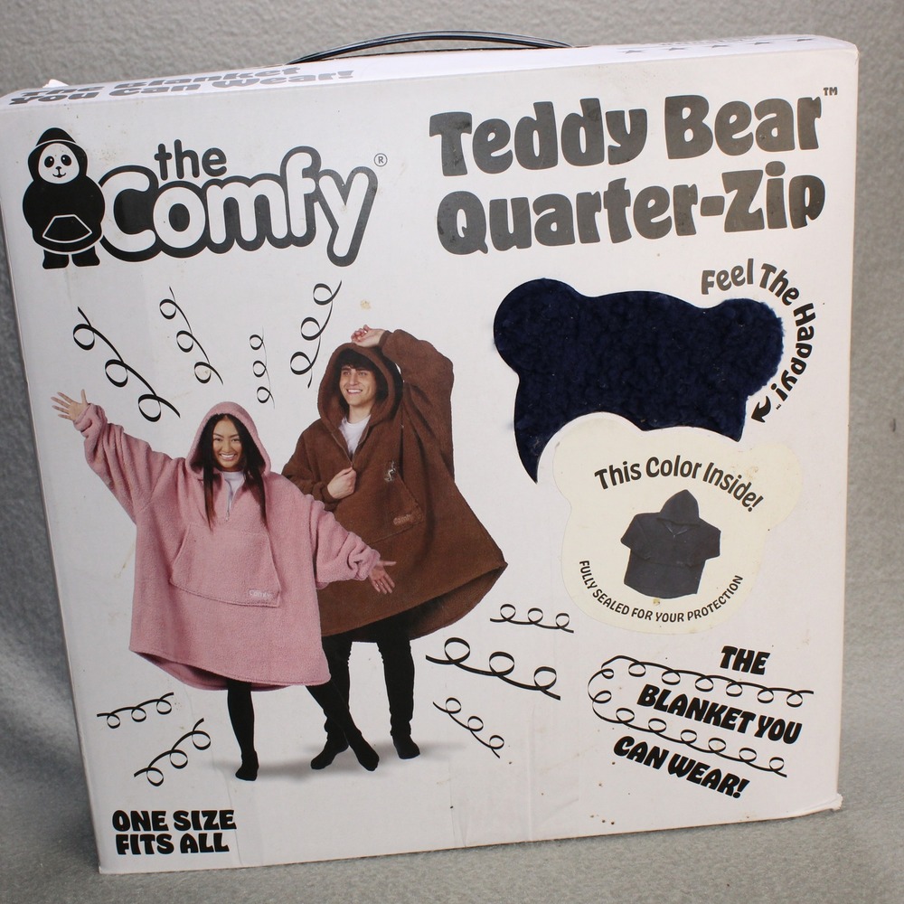 The Comfy Teddy Bear Quarter-Zip OS Navy Blue Wearable Blanket Hoodie Cozy